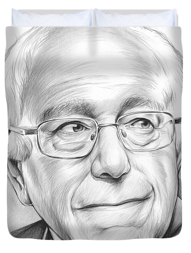 Bernie Sanders Duvet Cover featuring the drawing Bernie Sanders by Greg Joens