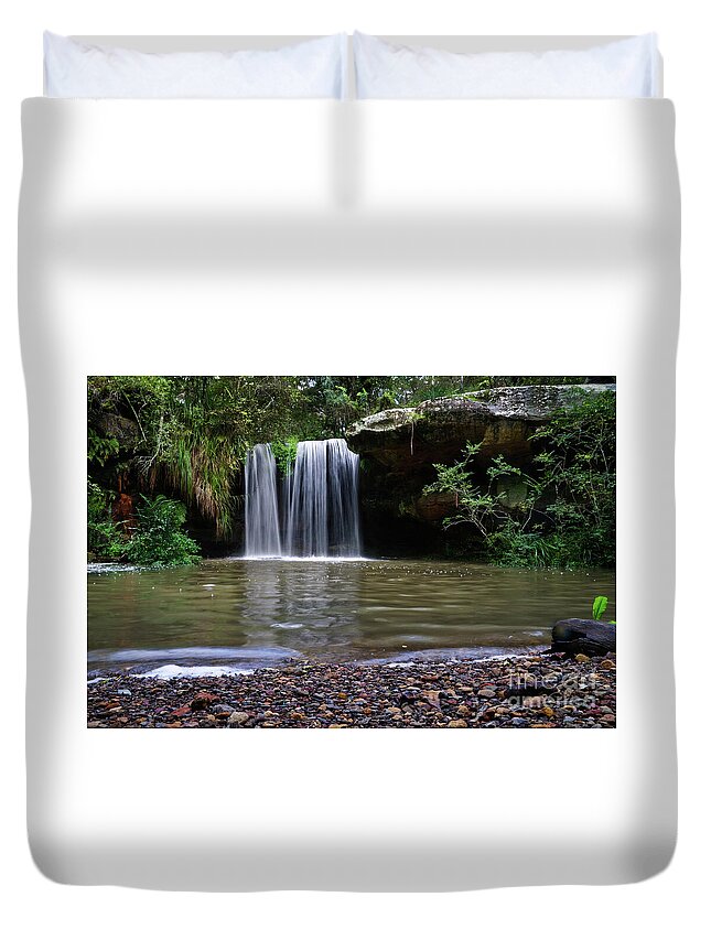 Waterfall Duvet Cover featuring the photograph Berowra Waterfall by Werner Padarin