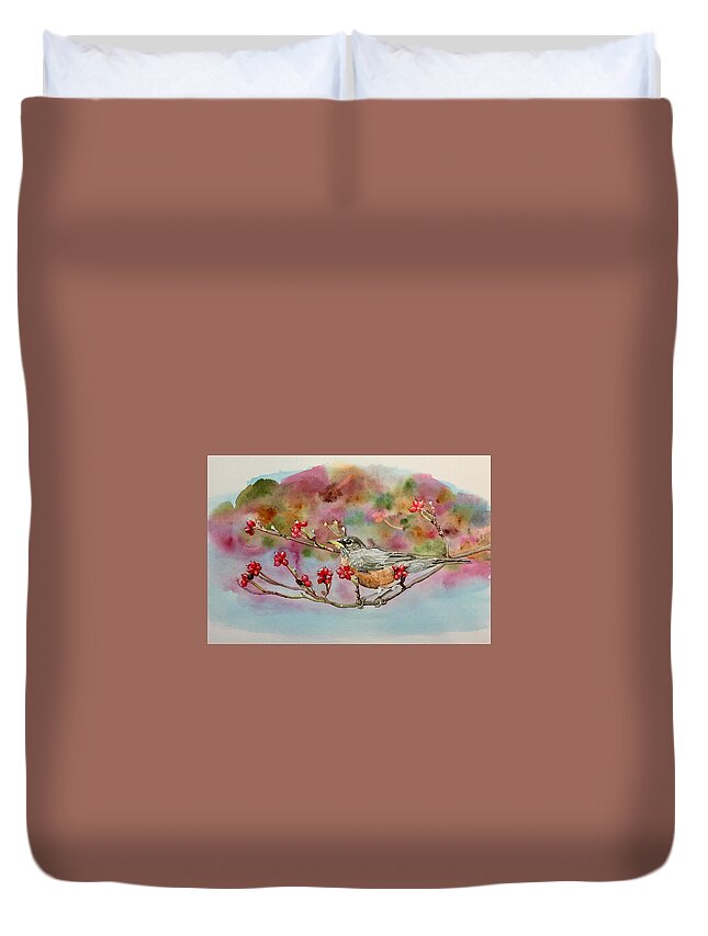 Robin Duvet Cover featuring the painting Berry Abundant II by Sonja Jones