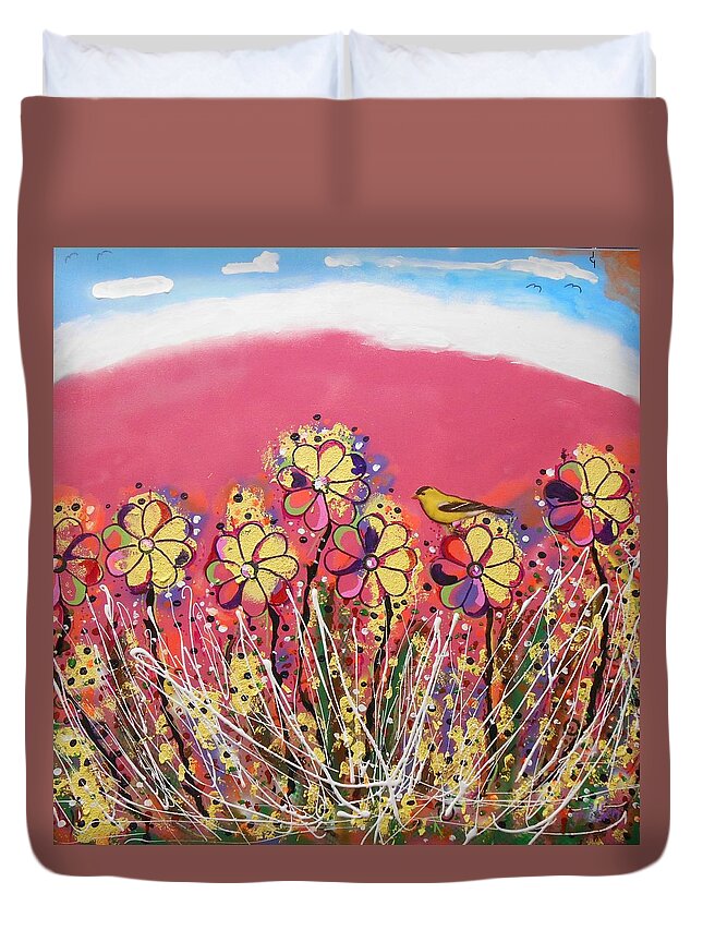 Contemporary Duvet Cover featuring the painting Berry Pink Flower Garden by GH FiLben
