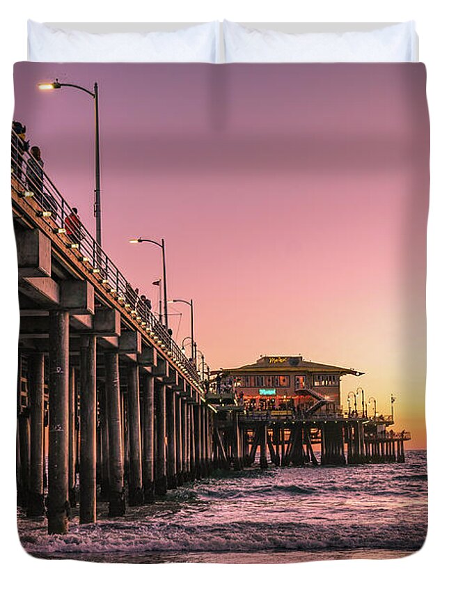 Pier Duvet Cover featuring the photograph Beside the Pier by mike-Hope by Michael Hope