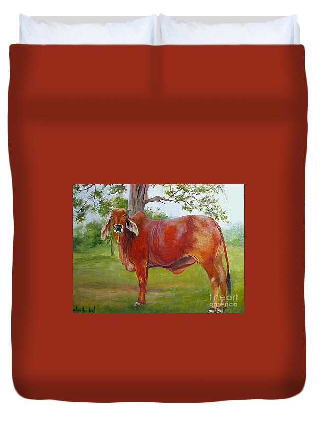 Cow Duvet Cover featuring the painting Bessie The Brahama by Barbara Haviland