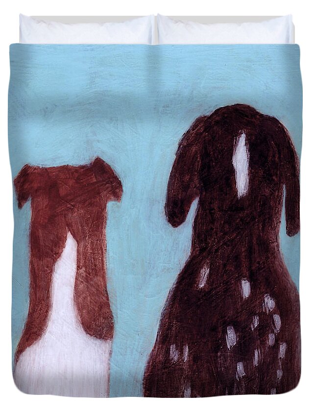 Best Friends Duvet Cover featuring the painting Best Friends by Kazumi Whitemoon