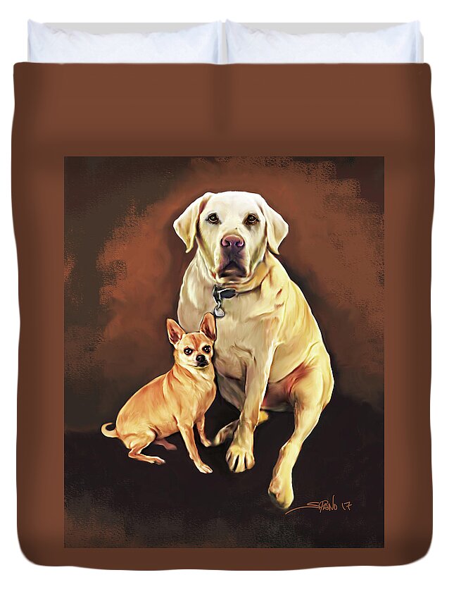 Dogs Duvet Cover featuring the painting Best Friends by Spano by Michael Spano