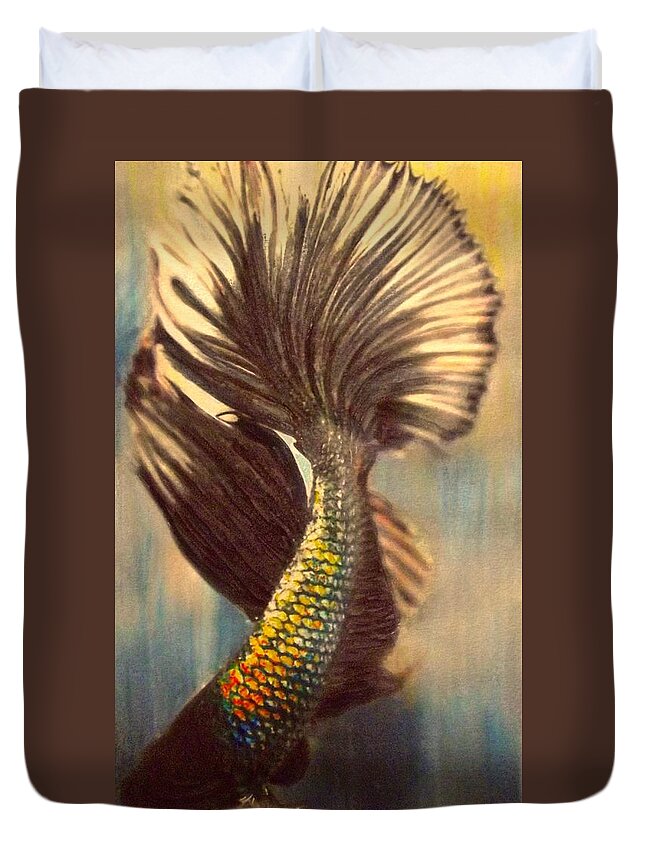 Beta Duvet Cover featuring the painting Betta Light Play by Cara Frafjord