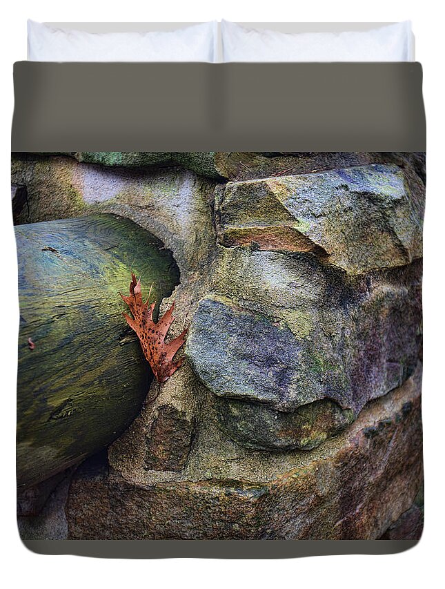 Wright Duvet Cover featuring the photograph Between A Rock And... by Paulette B Wright