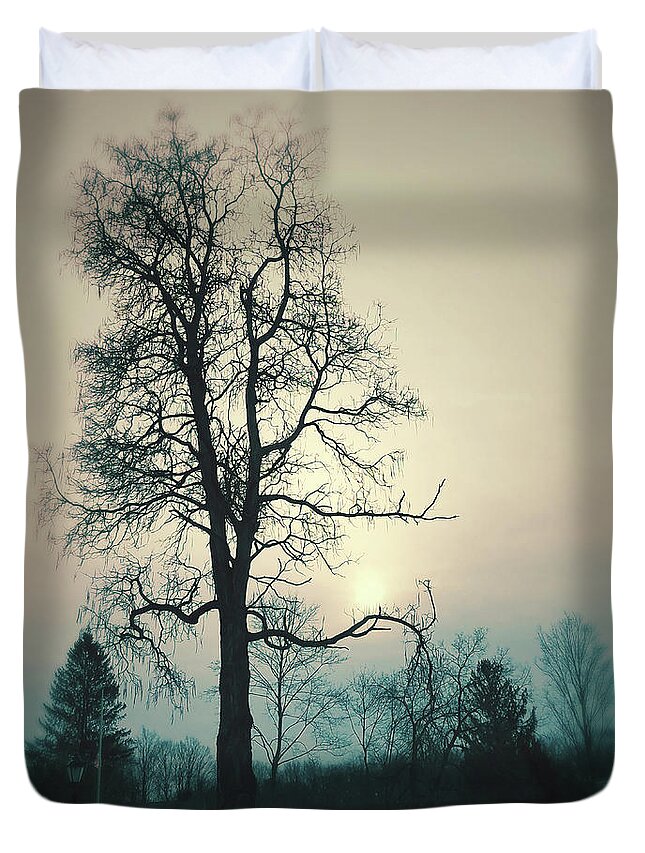 Fog Duvet Cover featuring the photograph Between Here and There by Leara Nicole Morris-Clark