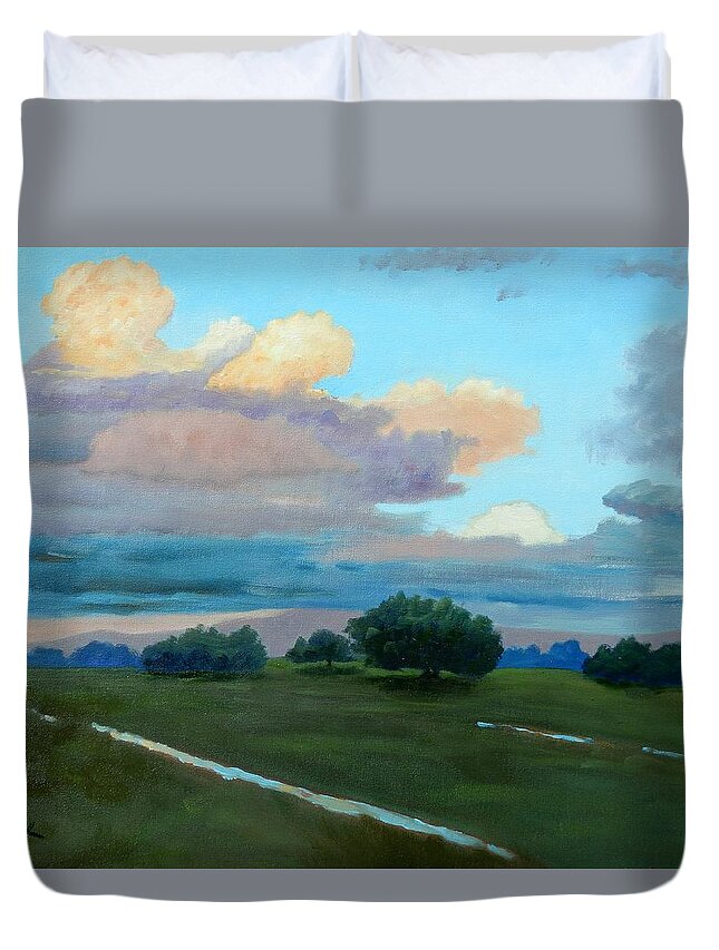 Clouds Duvet Cover featuring the painting Between Rains by Gary Coleman