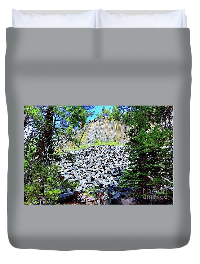 Basaltic Columns Duvet Cover featuring the photograph Between the Trees Devils Postpile by Joe Lach