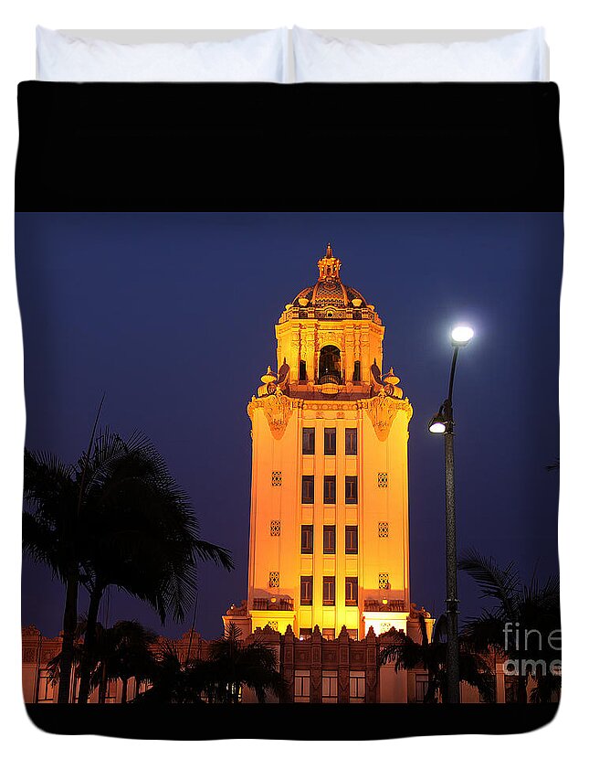 Beverly Hills Duvet Cover featuring the photograph Beverly Hills City Hall Tower by Wernher Krutein
