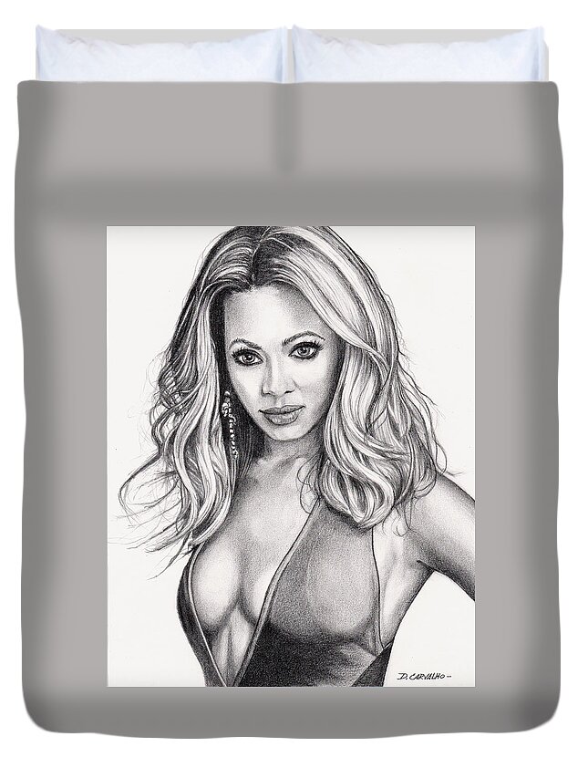 Portraits Duvet Cover featuring the drawing Beyonce by Daniel Carvalho