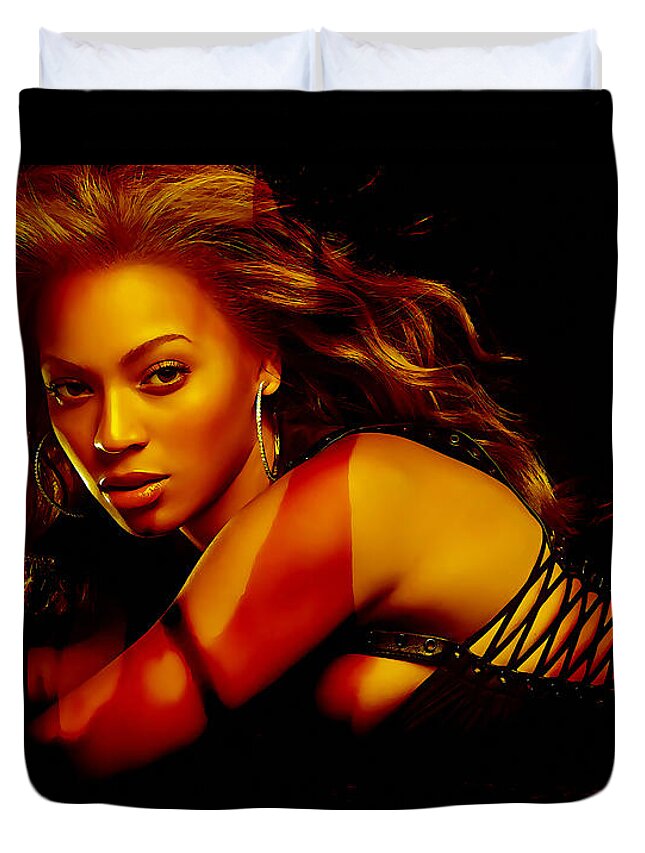 Beyonce Paintings Duvet Cover featuring the mixed media Beyonce by Marvin Blaine