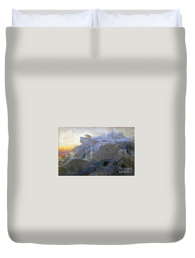 Briton Riviere - Beyond Man's Footsteps. Bear Duvet Cover featuring the painting Beyond Man Footstep by MotionAge Designs