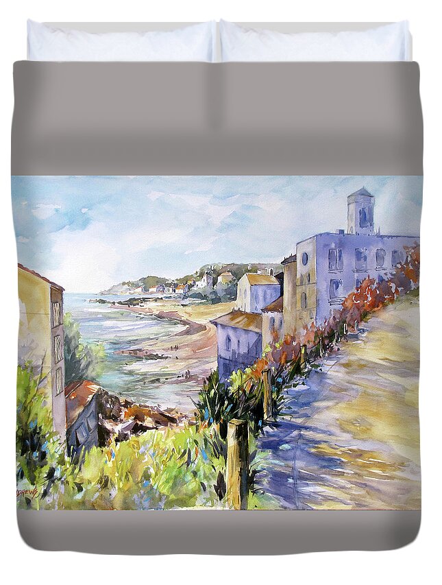 Europe Scene Duvet Cover featuring the painting Beyond The Point by Rae Andrews