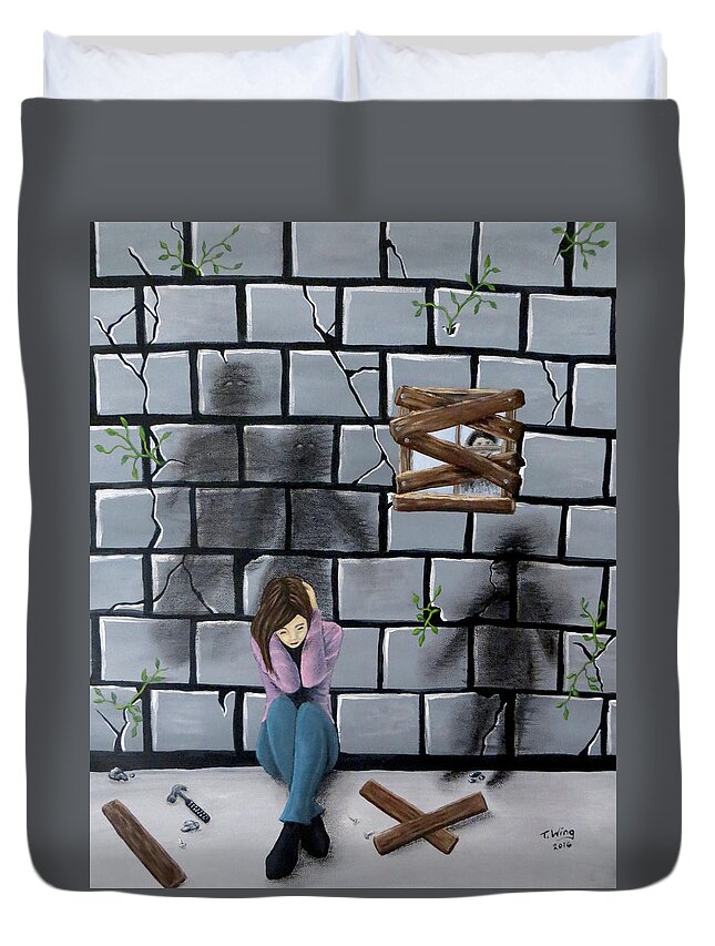 Wall Duvet Cover featuring the painting Beyond The Wall by Teresa Wing