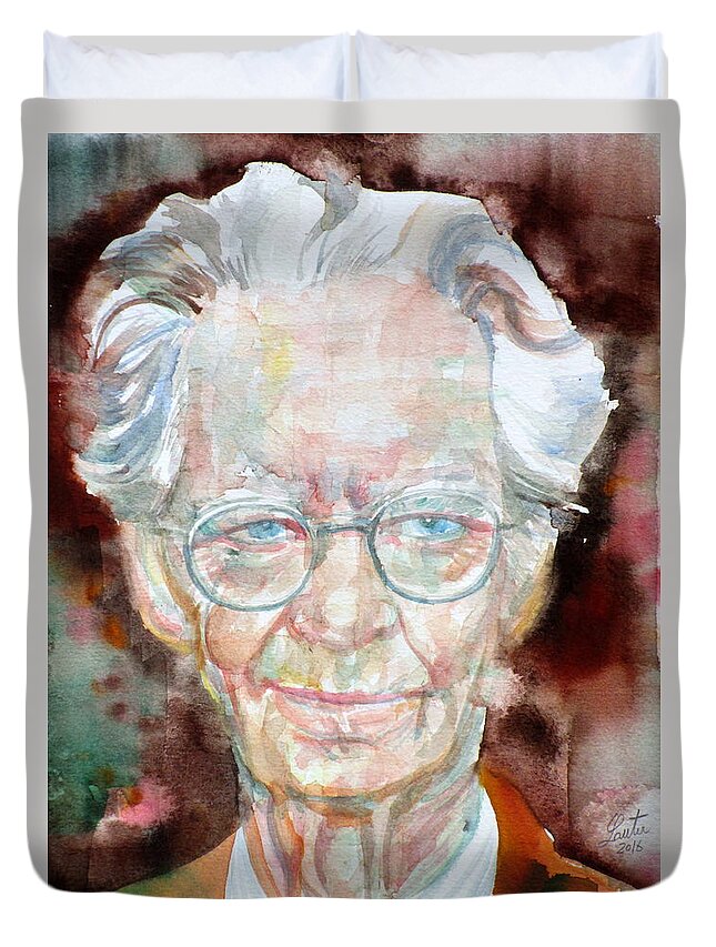 Skinner Duvet Cover featuring the painting B.F. Skinner - watercolor portrait by Fabrizio Cassetta