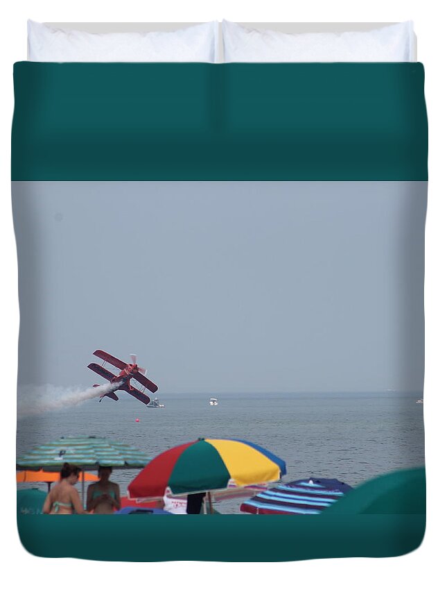 Airplane Duvet Cover featuring the photograph Bi-Plane Fly-By by Robert Banach