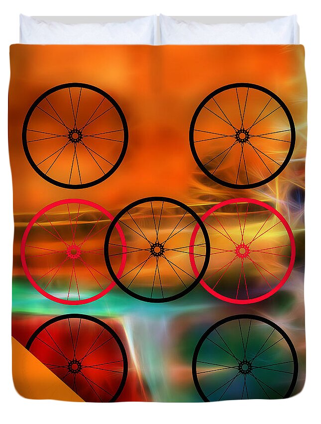 Bicycle Duvet Cover featuring the mixed media Bicycle Wheel Collection by Marvin Blaine