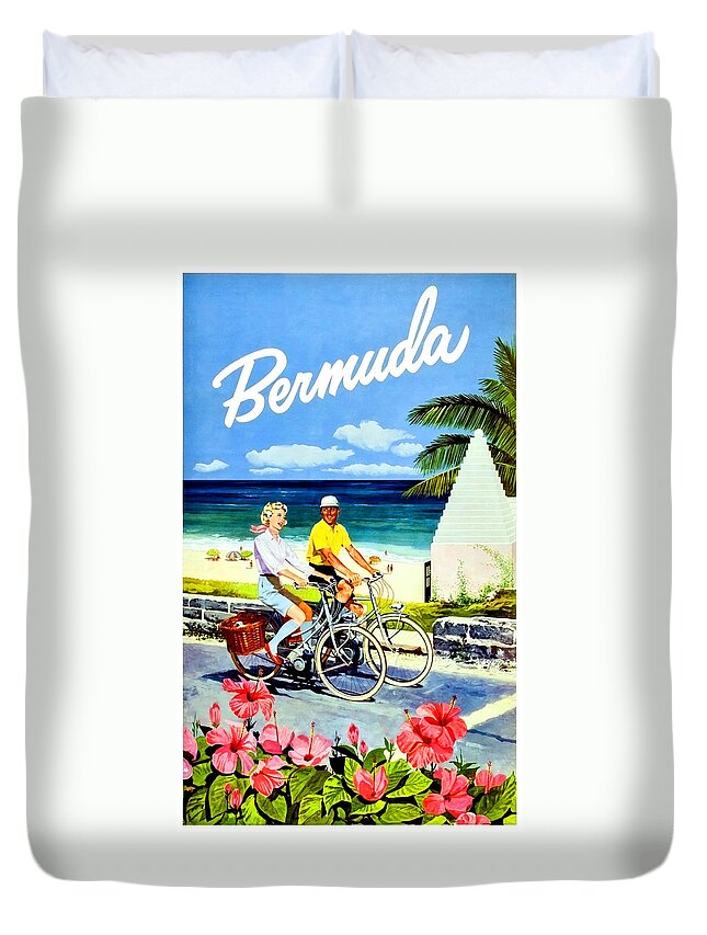 Bicycling Duvet Cover featuring the painting Bicycling around Bermuda by Long Shot