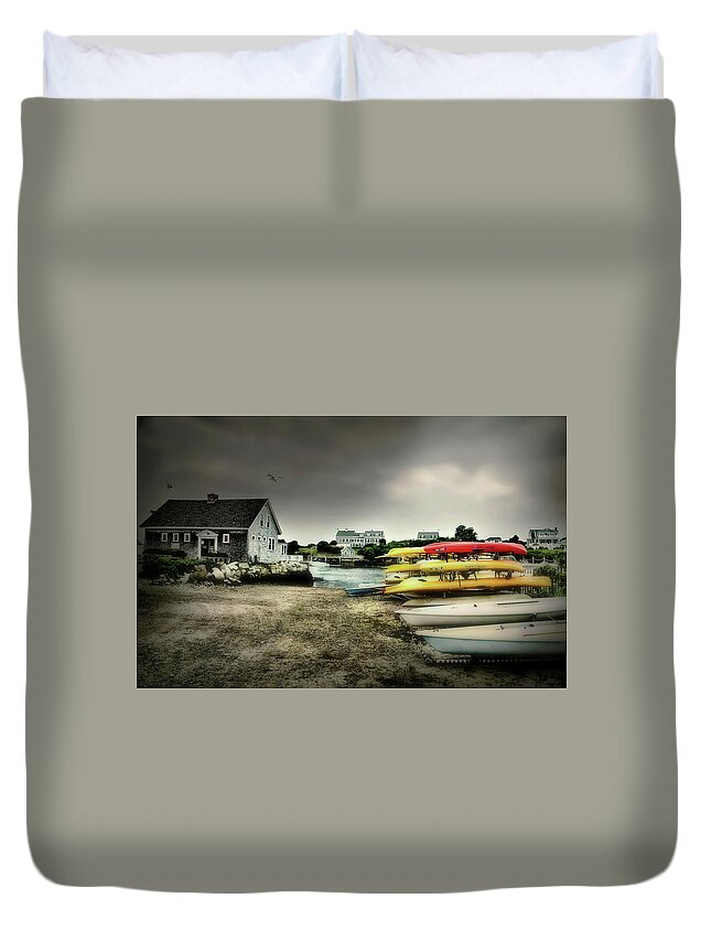 Biddeford Maine Duvet Cover featuring the photograph Biddeford Kayaks by Diana Angstadt