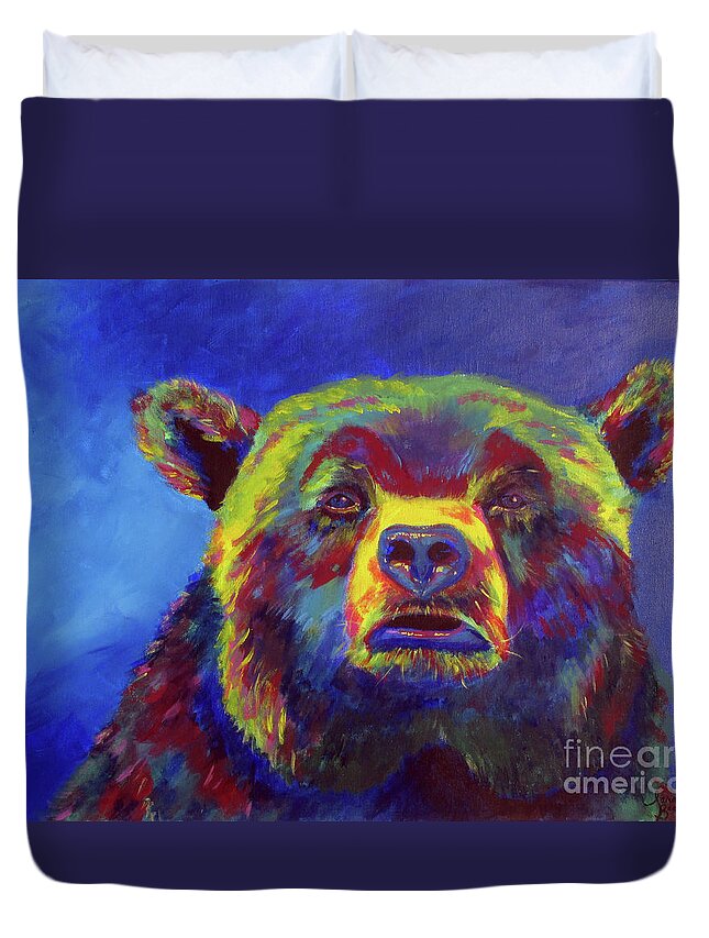 Bear Duvet Cover featuring the painting Big Bear by Sara Becker