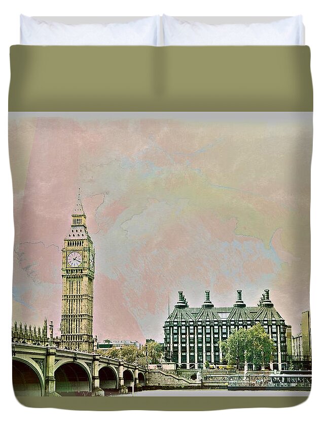 Big Ben Duvet Cover featuring the photograph Big Ben Against a Watercolor Sky by Karen McKenzie McAdoo