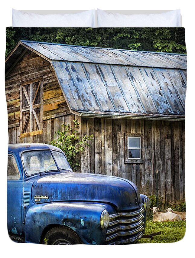 1940s Duvet Cover featuring the photograph Big Blue at the Farm by Debra and Dave Vanderlaan