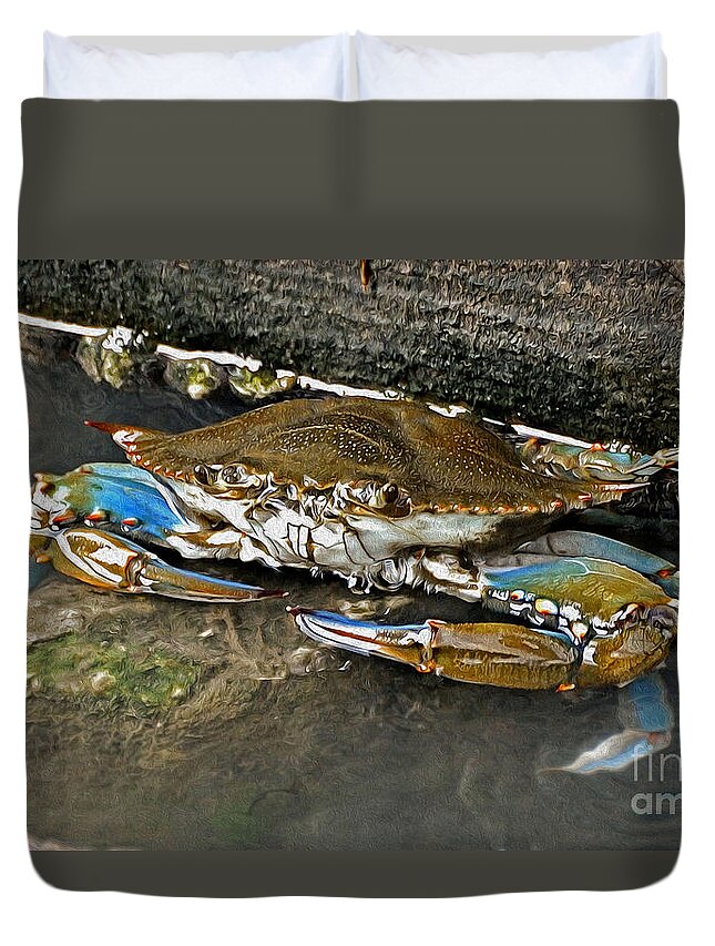 Crab Duvet Cover featuring the photograph Big Blue by Kathy Baccari