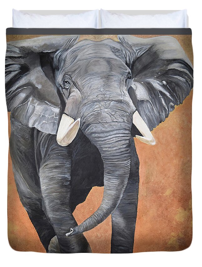 African Elephant Duvet Cover featuring the painting Big Boy by Toni Willey
