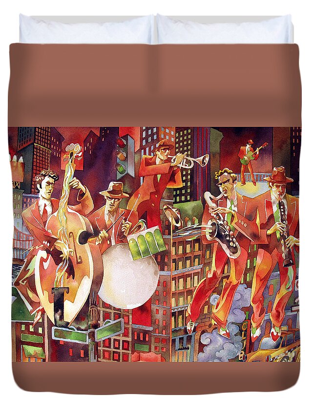 Landscape Duvet Cover featuring the painting Big City Blues by Mick Williams