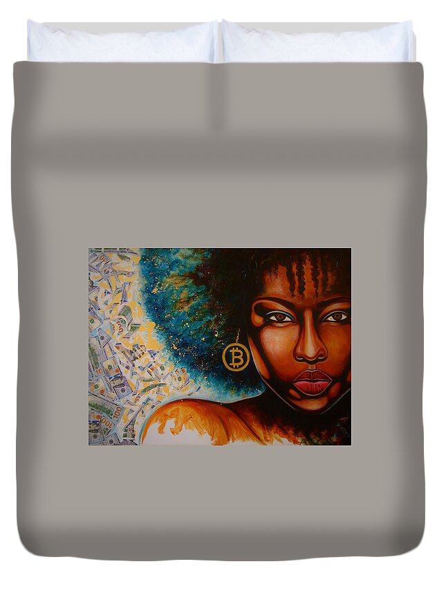 Black Art Duvet Cover featuring the painting Big Coin by Emery Franklin