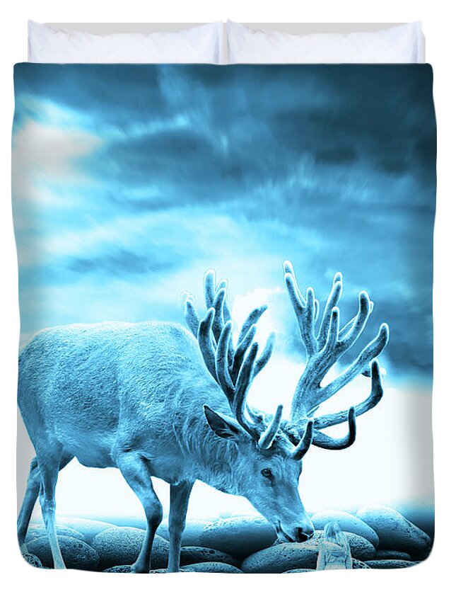 Red Deer Duvet Cover featuring the digital art Big Deer by Amir Faysal