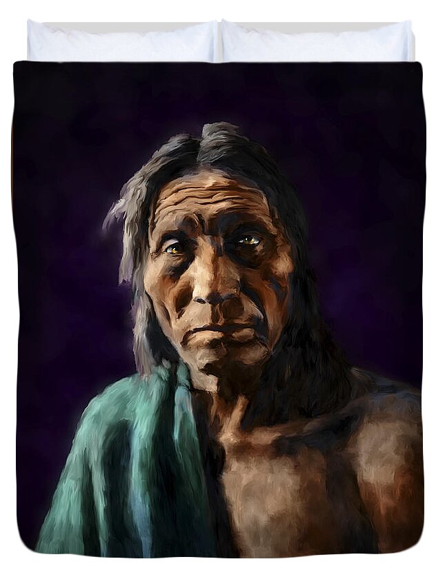 Native Duvet Cover featuring the painting Big Head by Rick Mosher