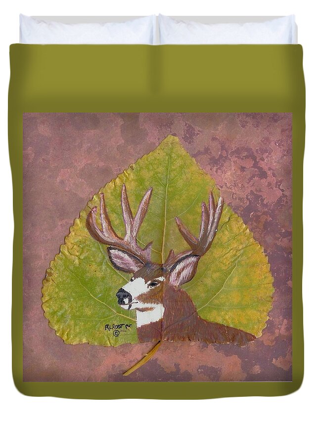 Deer Duvet Cover featuring the painting Big Mule deer Buck by Ralph Root