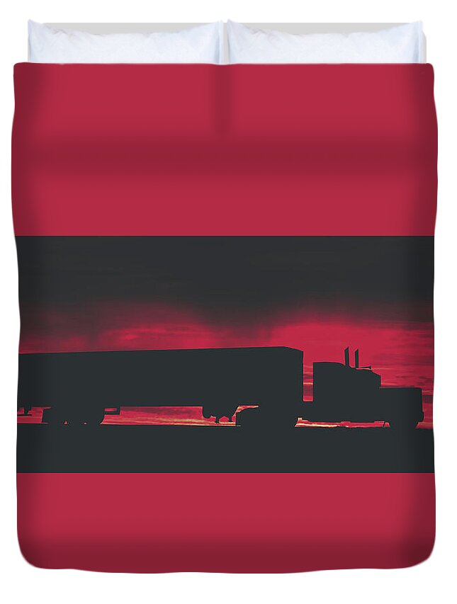 Sunset Duvet Cover featuring the photograph Big Rig At Sunset by Mountain Dreams