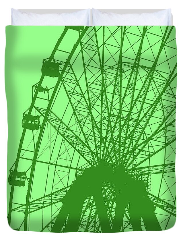 Ferris Wheel Duvet Cover featuring the digital art Big Wheel Green by Eddie Barron