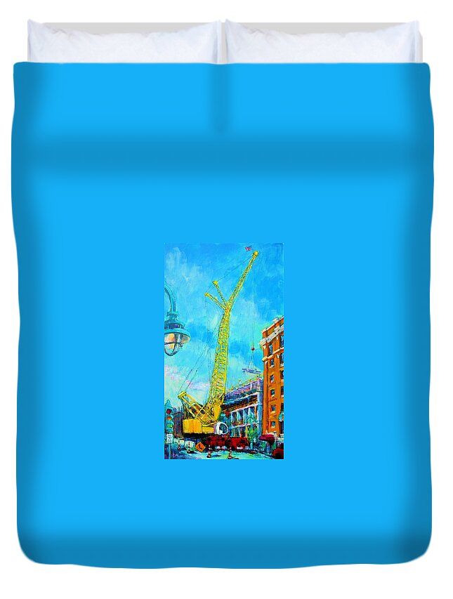 Cityscape Duvet Cover featuring the painting Big Yellow by Les Leffingwell