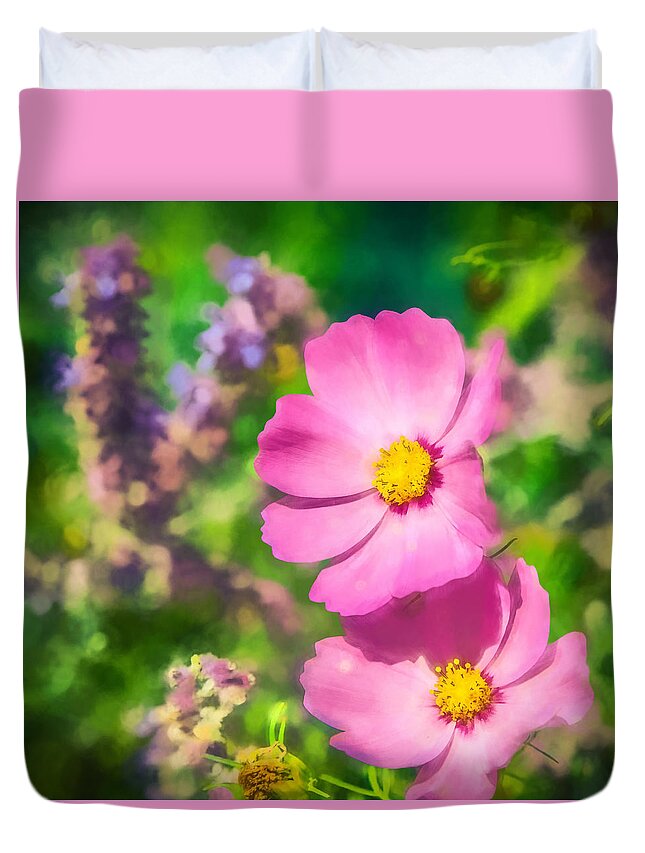 Cosmos Duvet Cover featuring the photograph Bright Pink Cosmos by Eleanor Abramson