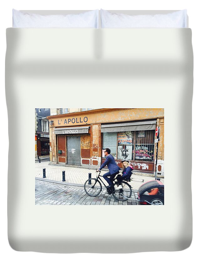 Bordeaux Duvet Cover featuring the photograph Bike ride in Bordeaux by the Apollo by Funkpix Photo Hunter