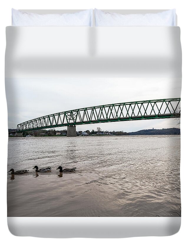 Jan Holden Duvet Cover featuring the photograph Bike Trail for the Ducks by Holden The Moment