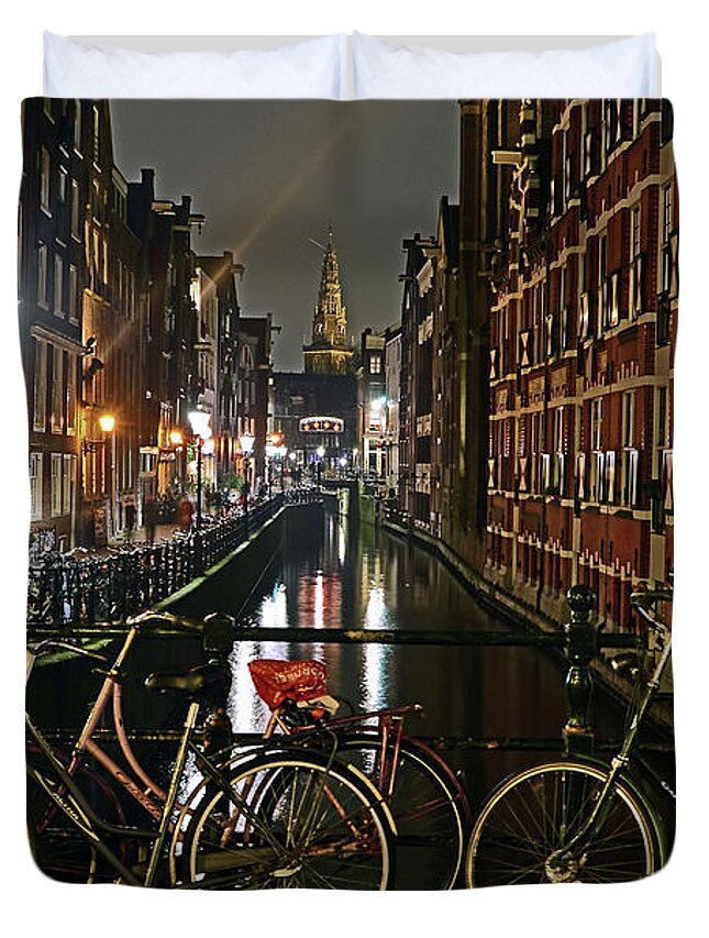 Canal Duvet Cover featuring the photograph Amsterdam Bikes and Kolkswaterkering - Amsterdam by Carlos Alkmin