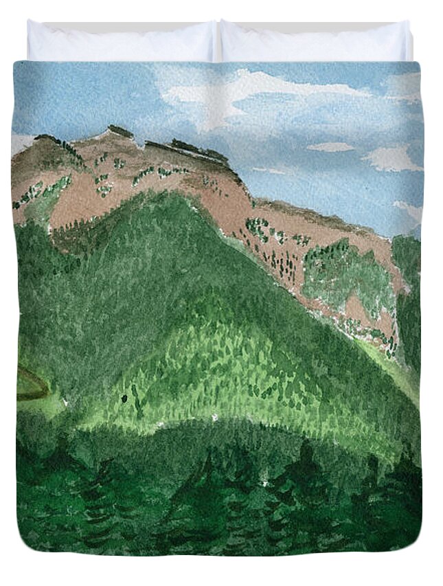 Mountain Duvet Cover featuring the painting Billiard Backview by Victor Vosen