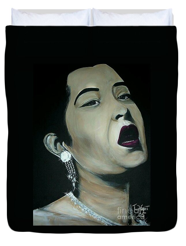 Blue's Singing Duvet Cover featuring the painting Billy Holiday by Tyrone Hart