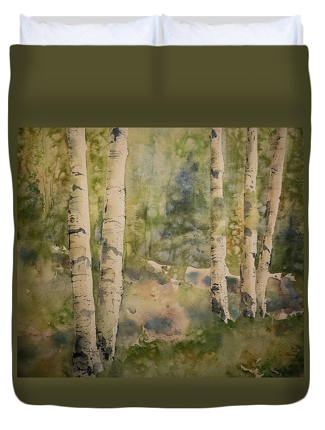 Landscape Duvet Cover featuring the painting Birch Forest by Terry Ann Morris