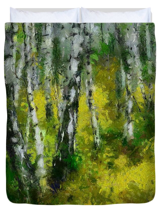 Spring Season Duvet Cover featuring the painting Birch Grove by Dragica Micki Fortuna
