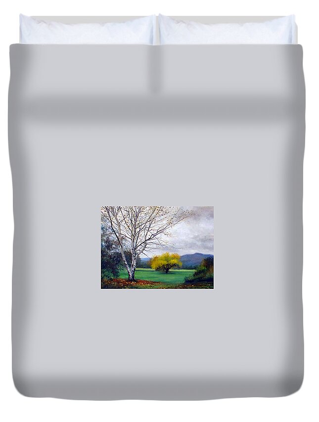 Birch Trees Duvet Cover featuring the painting Birch in Autumn by Marie Witte