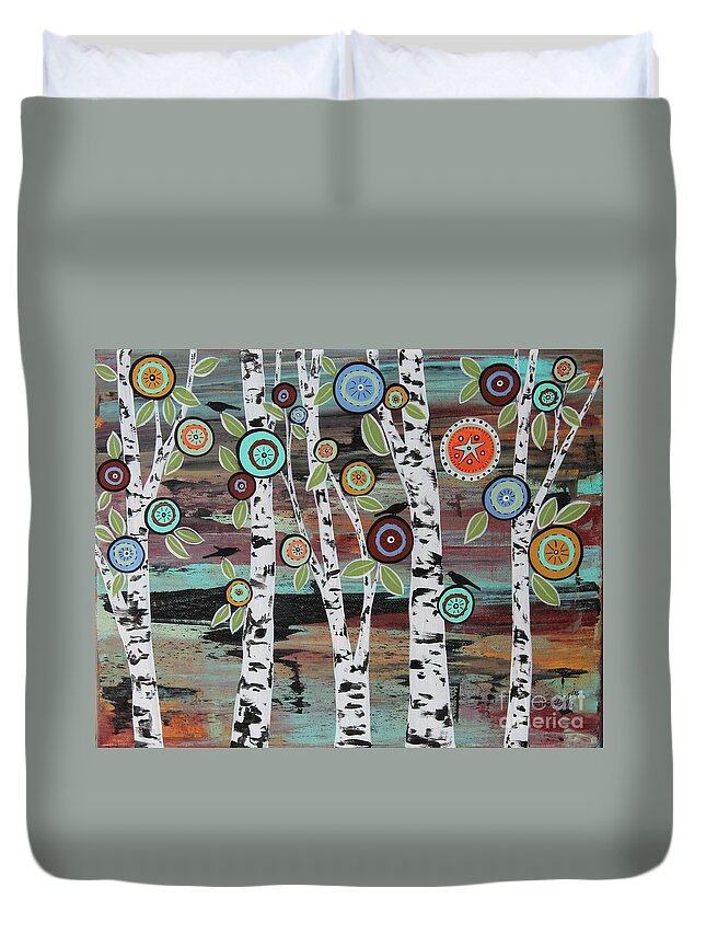 Landscape Duvet Cover featuring the painting Birch Woods by Karla Gerard