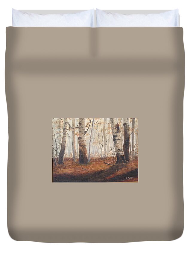 Burnt Orange Duvet Cover featuring the painting Birches by Jan Byington