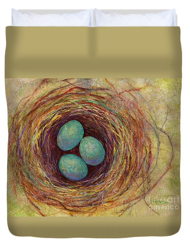 Eggs Duvet Cover featuring the painting Bird Nest by Hailey E Herrera