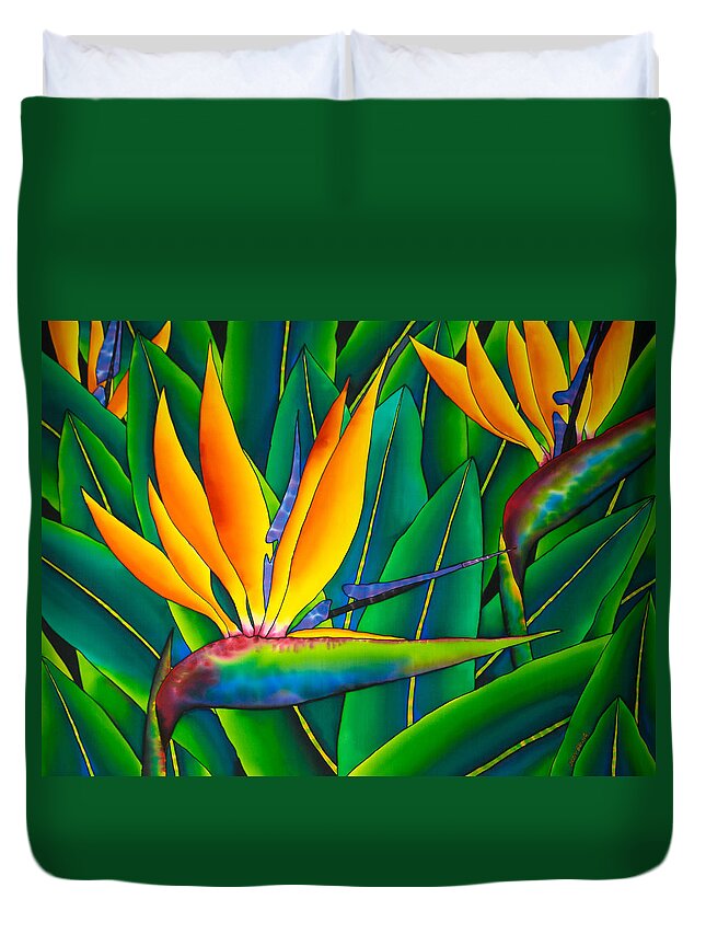 Orange Bird Of Paradise Duvet Cover featuring the painting Bird of Paradise by Daniel Jean-Baptiste